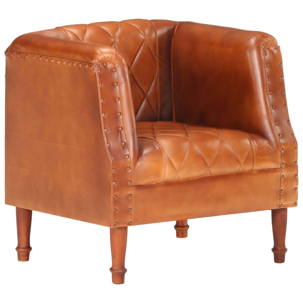 vidaXL Tub Chair Brown Real Goat Leather