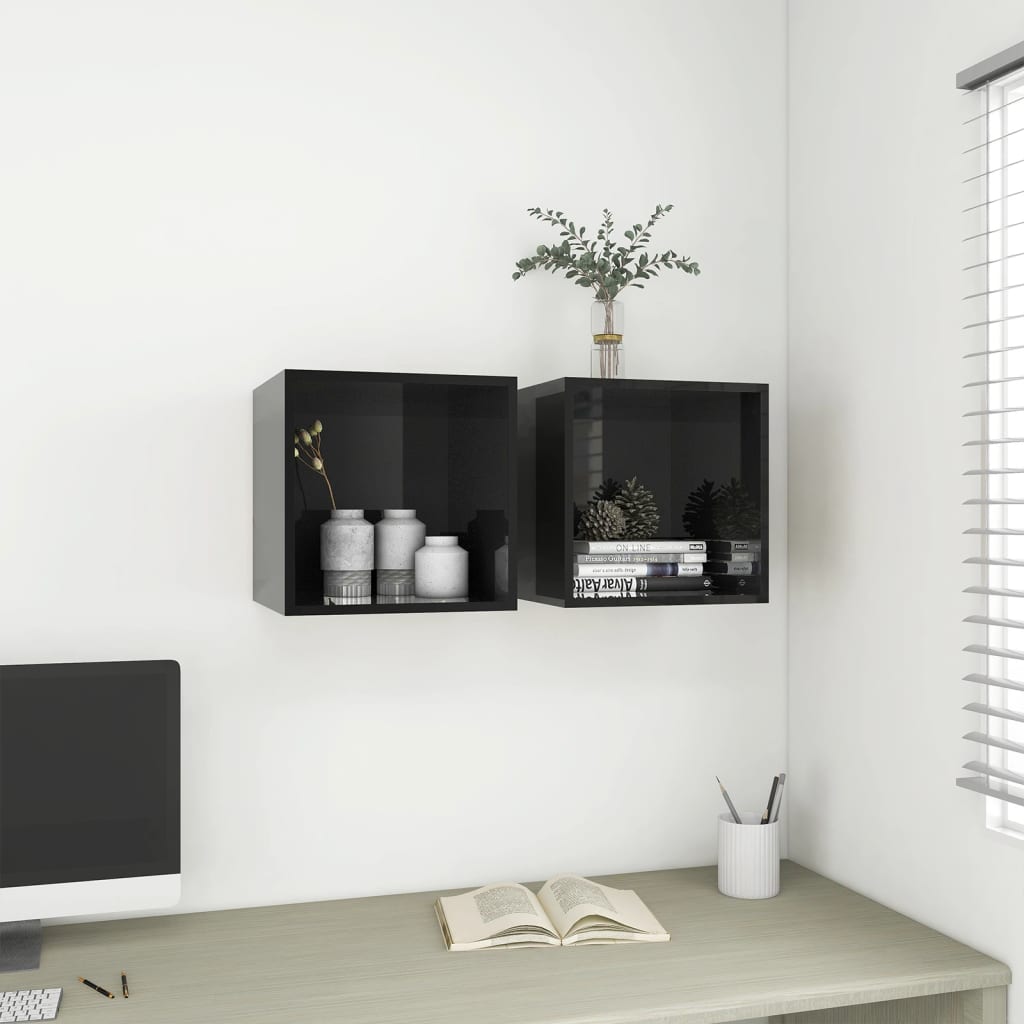 vidaXL Wall Cabinet High Gloss Black 37x37x37 cm Engineered Wood