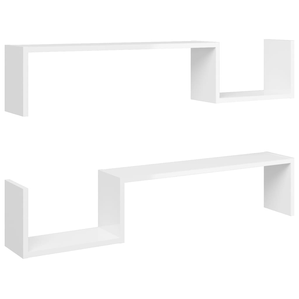 vidaXL Wall Shelf 2 pcs High Gloss White 100x15x20 cm Engineered Wood