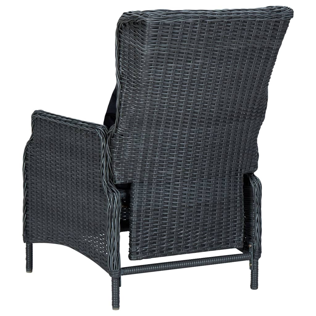 vidaXL Reclining Garden Chair with Cushions Poly Rattan Dark Grey