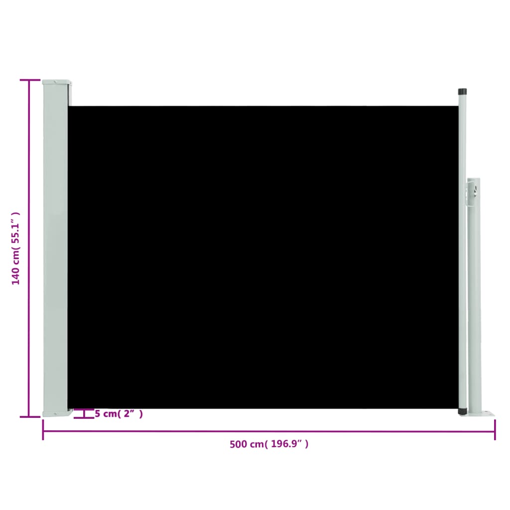 vidaXL Patio Retractable Side Awning 140x500 cm Black