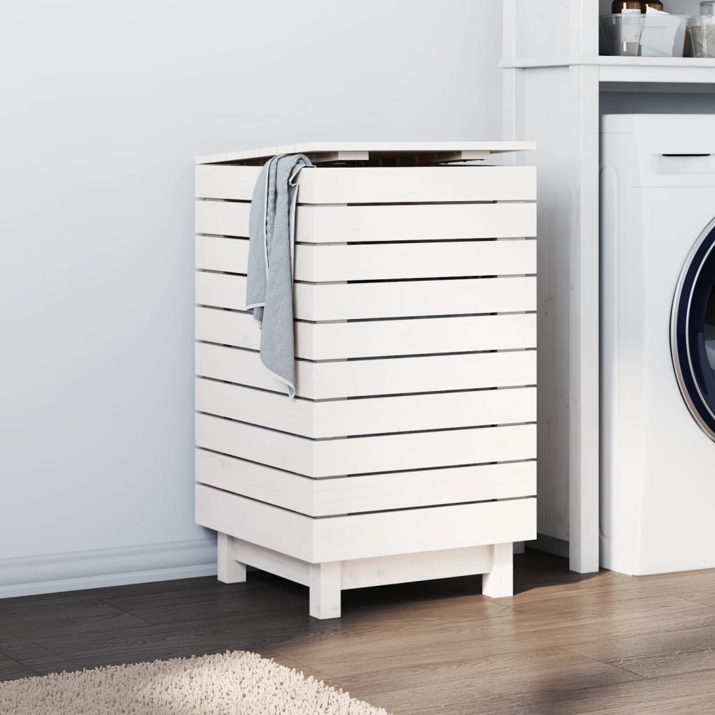 vidaXL Laundry Basket White 44x44x76 cm Solid Wood Pine