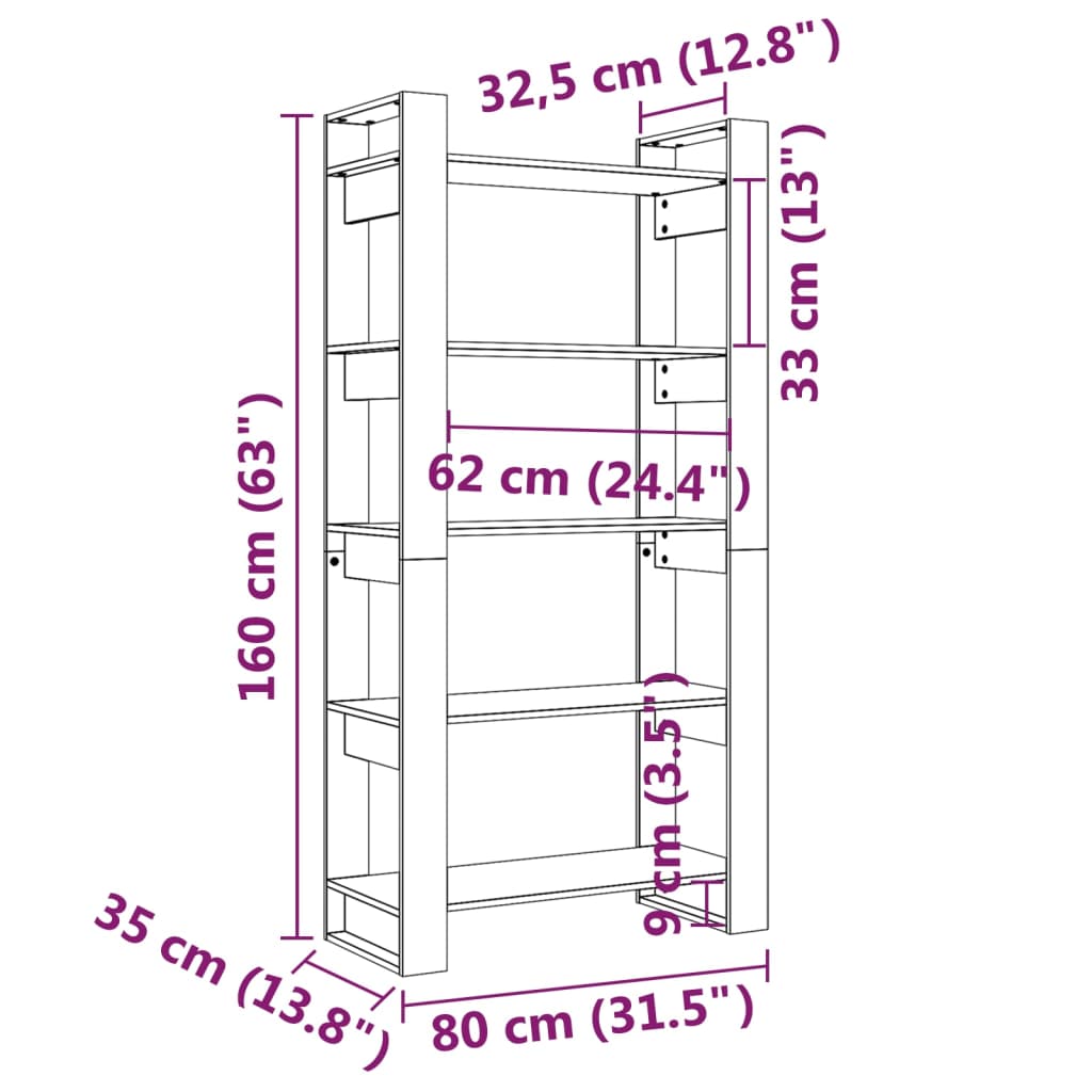 vidaXL Book Cabinet/Room Divider White 80x35x160 cm Solid Wood