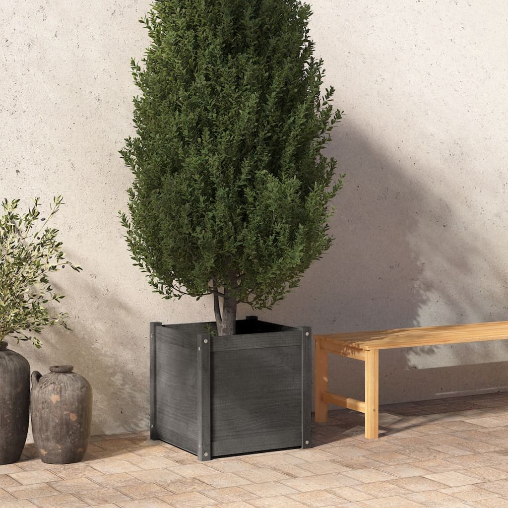 vidaXL Garden Planter Grey 50x50x50 cm Solid Pinewood