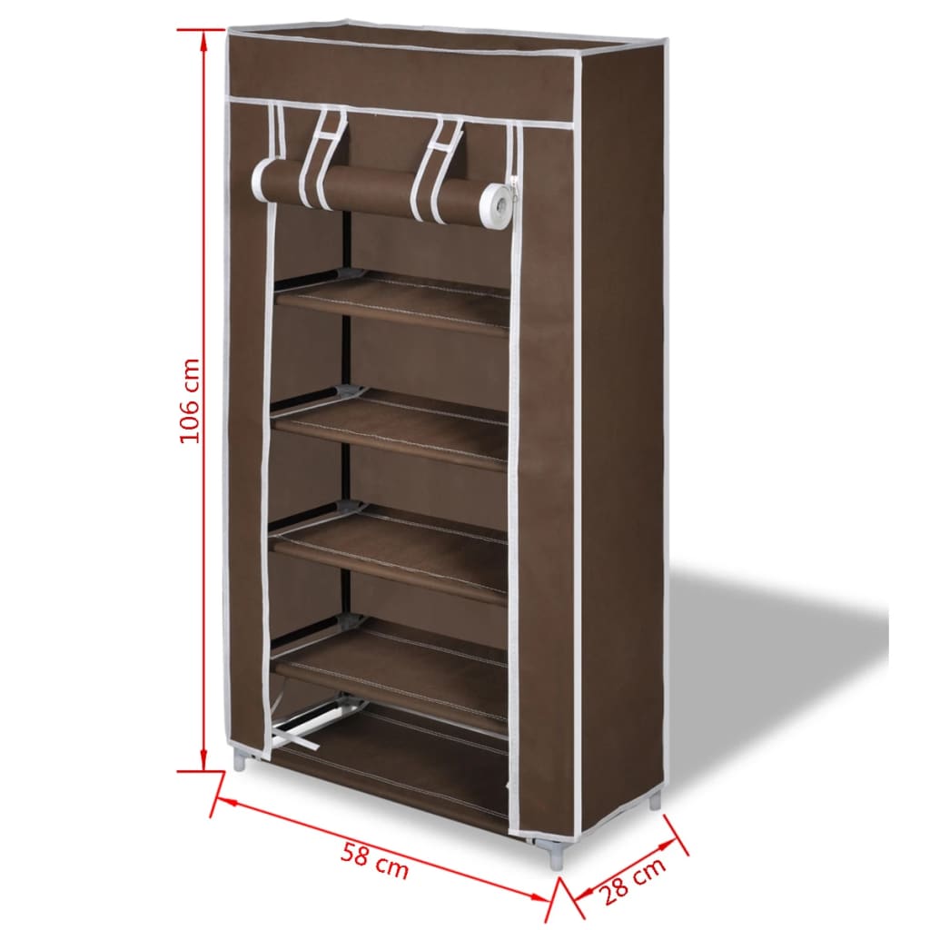Fabric Shoe Cabinet with Cover 58 x 28 x 106 cm Brown