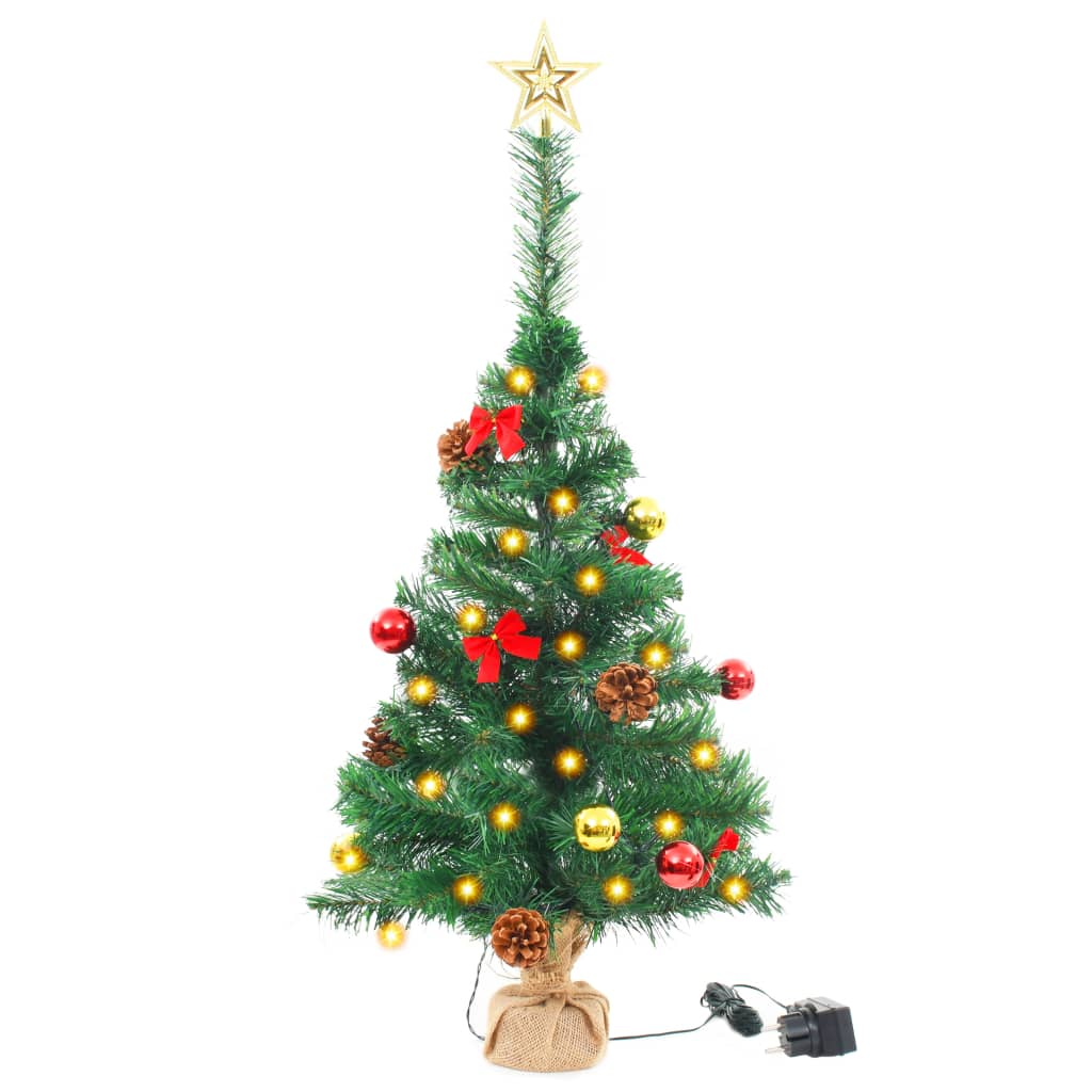 vidaXL Faux Christmas Tree Decorated with Baubles and LEDs 64cm Green