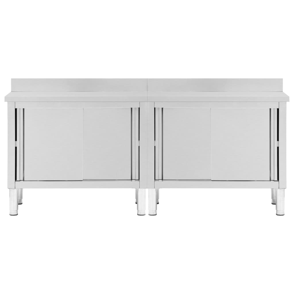 vidaXL Work Tables with Sliding Doors 2pcs 200x50x(95-97)cm Stainless Steel