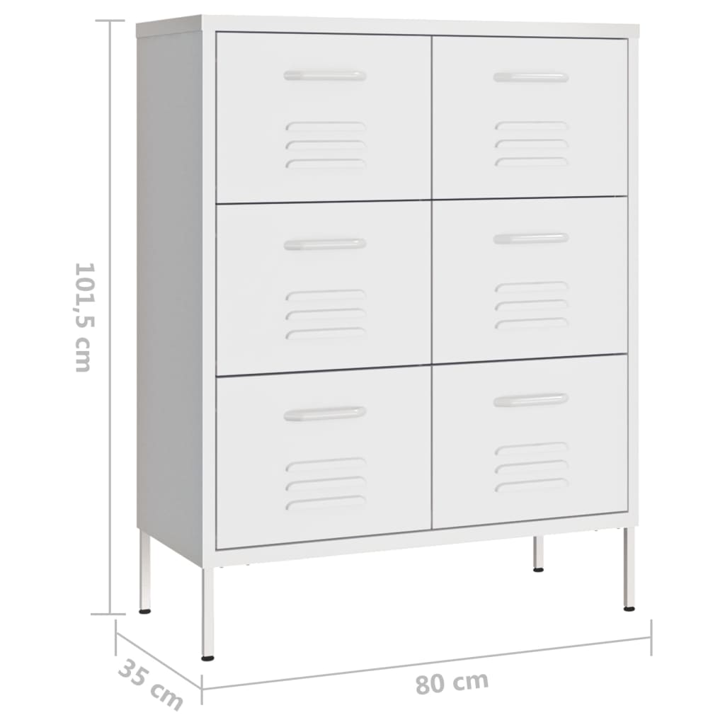 vidaXL Drawer Cabinet White 80x35x101.5 cm Steel