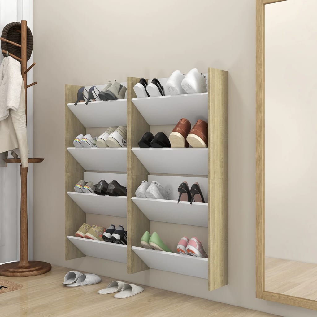 vidaXL Wall Shoe Cabinets 4 pcs White&Sonoma Oak 60x18x60 cm Engineered Wood