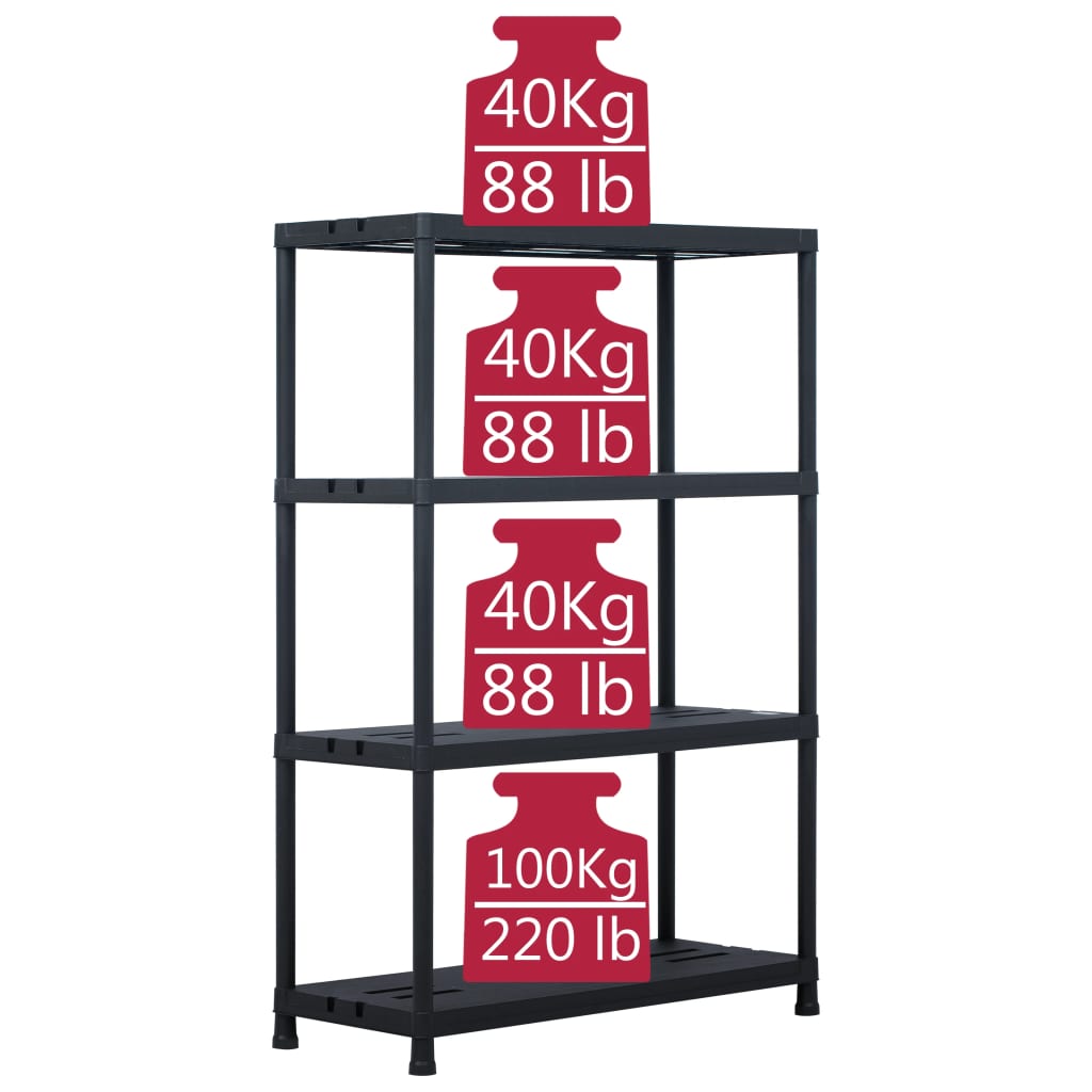 vidaXL Storage Shelf Rack Black 220 kg 90x40x138 cm Plastic