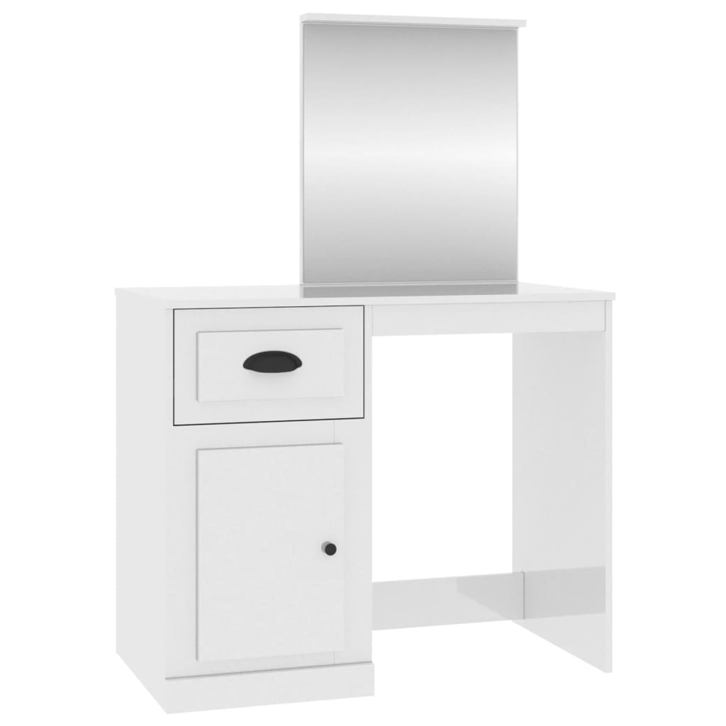 vidaXL Dressing Table with Mirror High Gloss White 90x50x132.5 cm Engineered Wood