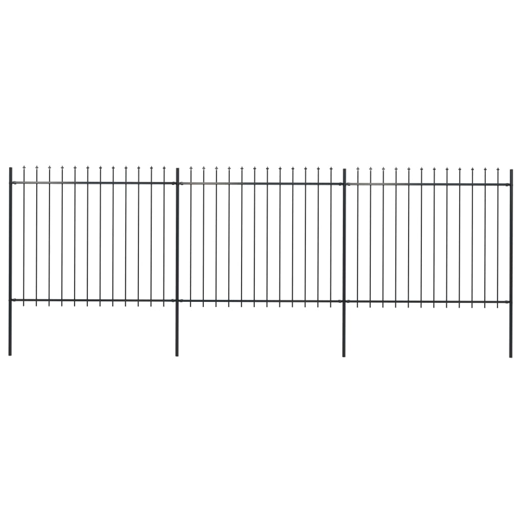 vidaXL Garden Fence with Spear Top Steel 5.1x1.5 m Black