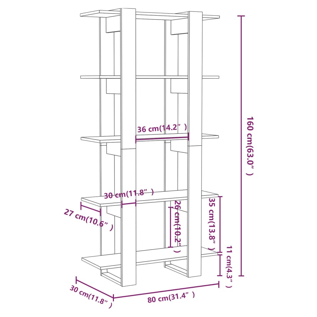 vidaXL Book Cabinet/Room Divider Grey Sonoma 80x30x160 cm Engineered Wood