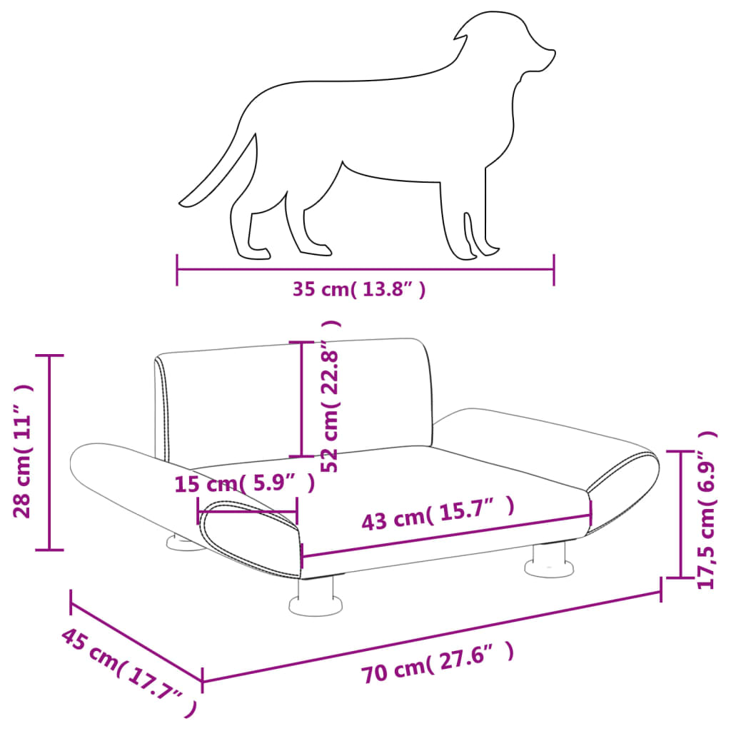 vidaXL Dog Bed Light Grey 70x45x28 cm Fabric
