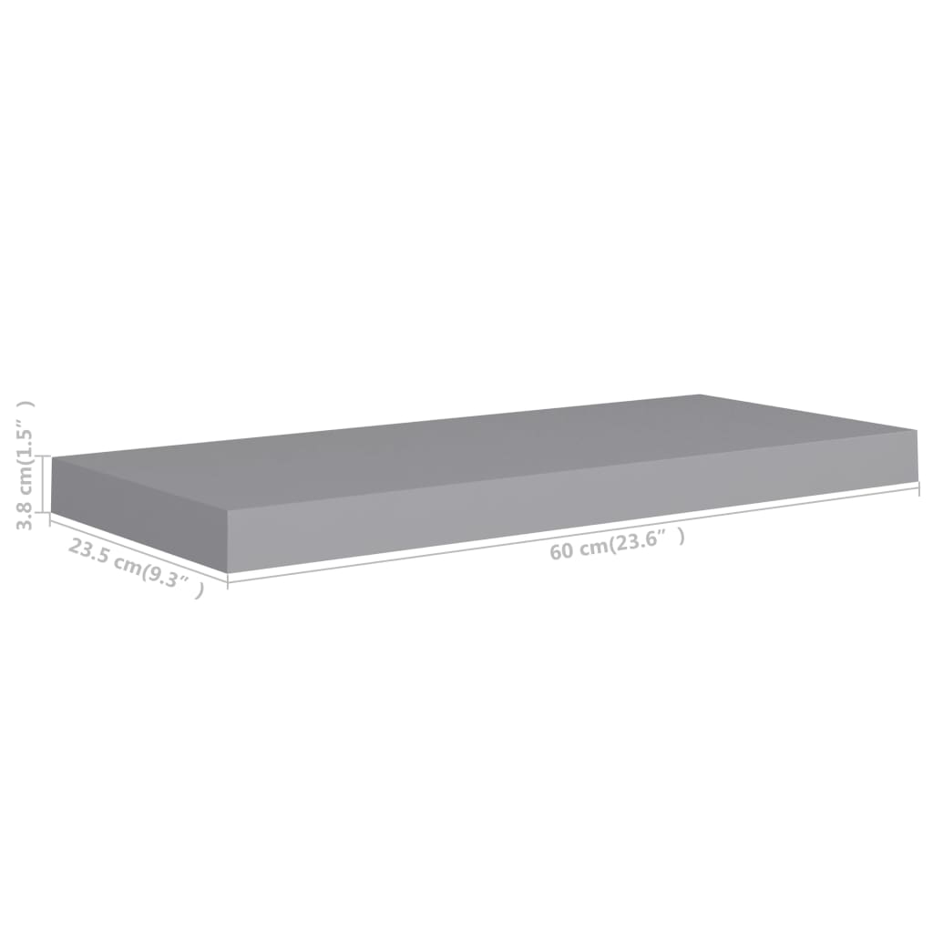 vidaXL Floating Wall Shelf Grey 60x23.5x3.8 cm MDF