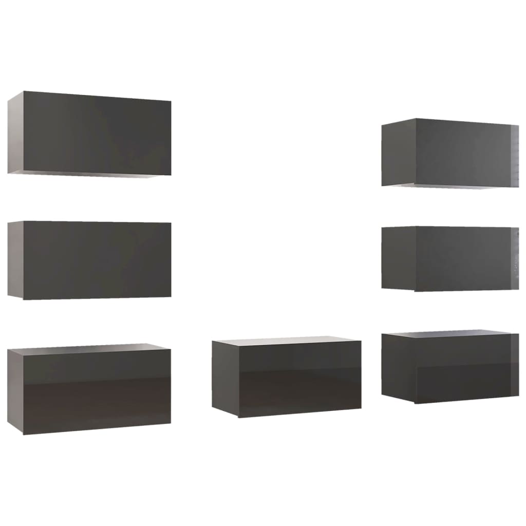 vidaXL TV Cabinets 7 pcs High Gloss Grey 30.5x30x60 cm Engineered Wood