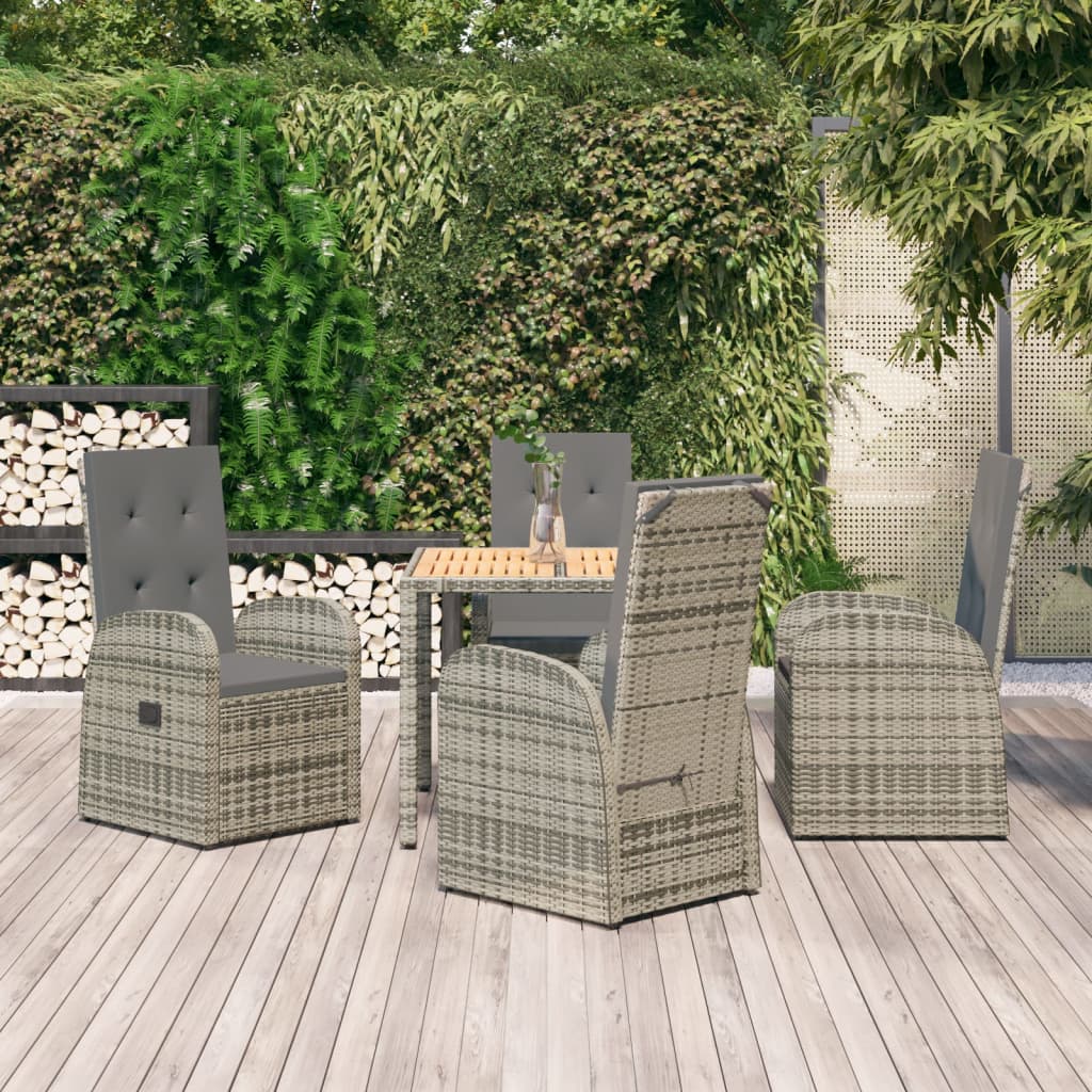 vidaXL 5 Piece Garden Dining Set with Cushions Grey Poly Rattan