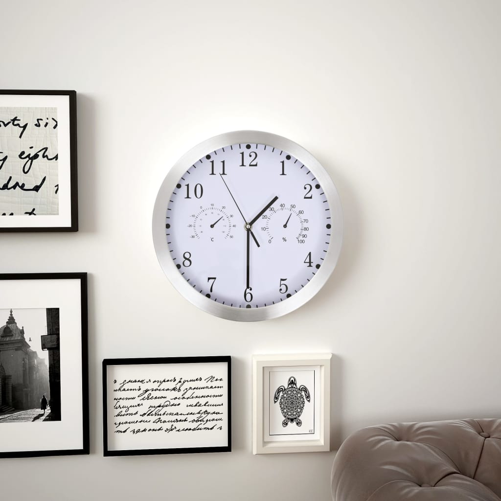 vidaXL Wall Clock with Quartz Movement Hygrometer Thermometer White