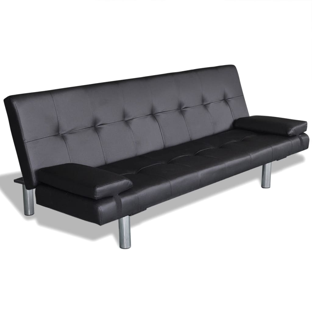 vidaXL Sofa Bed with Two Pillows Artificial Leather Adjustable Black