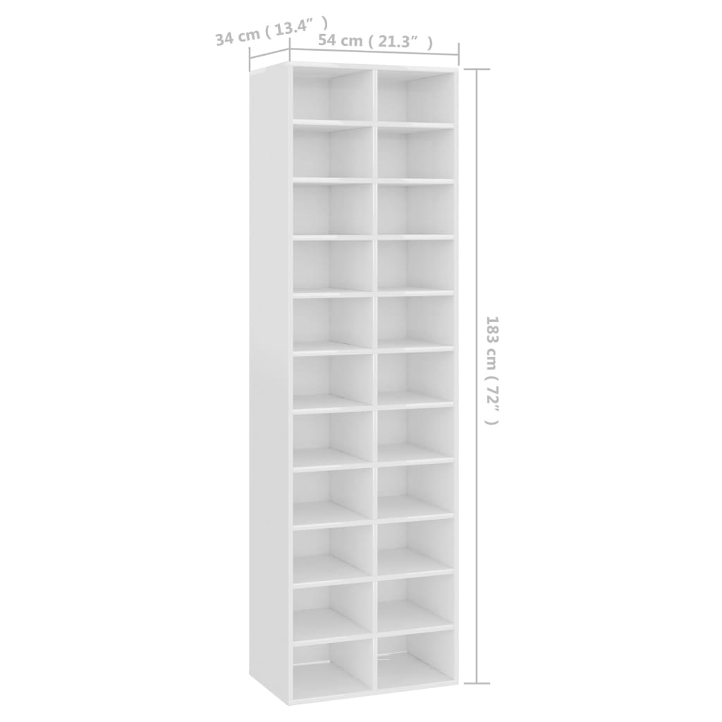 vidaXL Shoe Cabinet High Gloss White 54x34x183 cm Engineered Wood