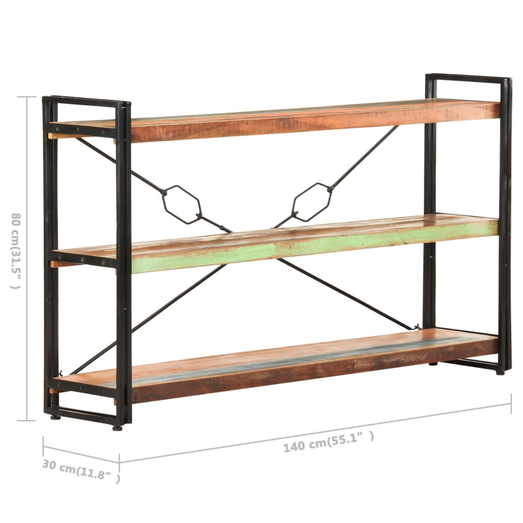 vidaXL 3-Tier Bookcase 140x30x80 cm Solid Reclaimed Wood