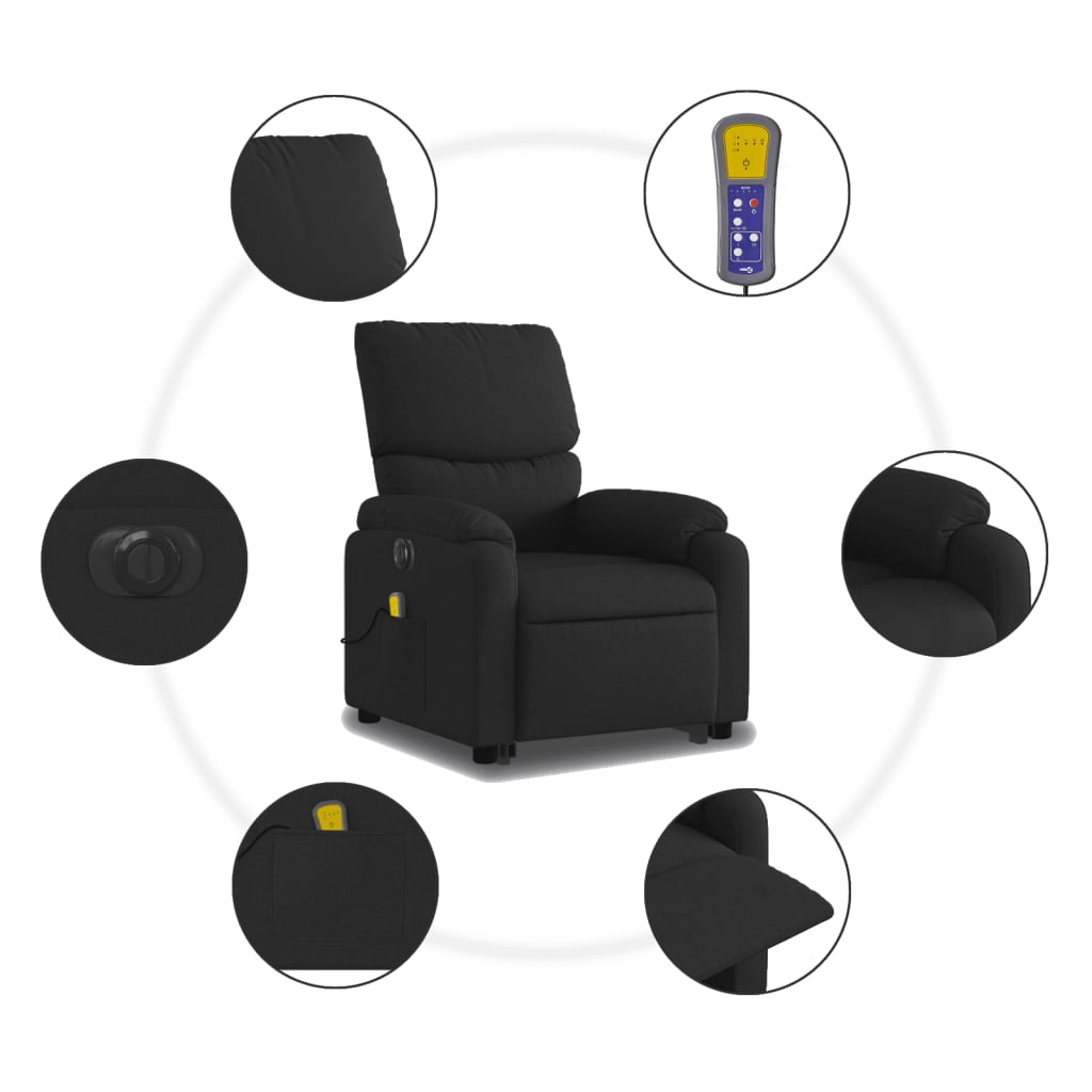 vidaXL Electric Stand up Massage Recliner Chair Black Fabric