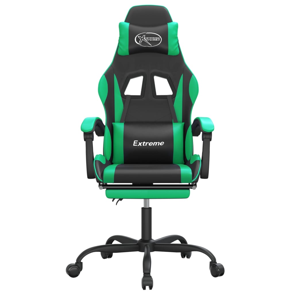vidaXL Swivel Gaming Chair with Footrest Black&Green Faux Leather