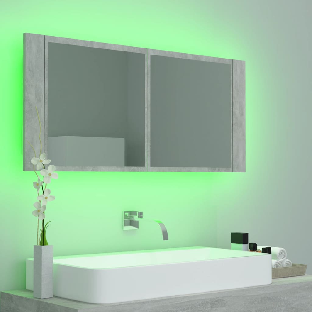 vidaXL LED Bathroom Mirror Cabinet Concrete Grey 100x12x45 cm Acrylic