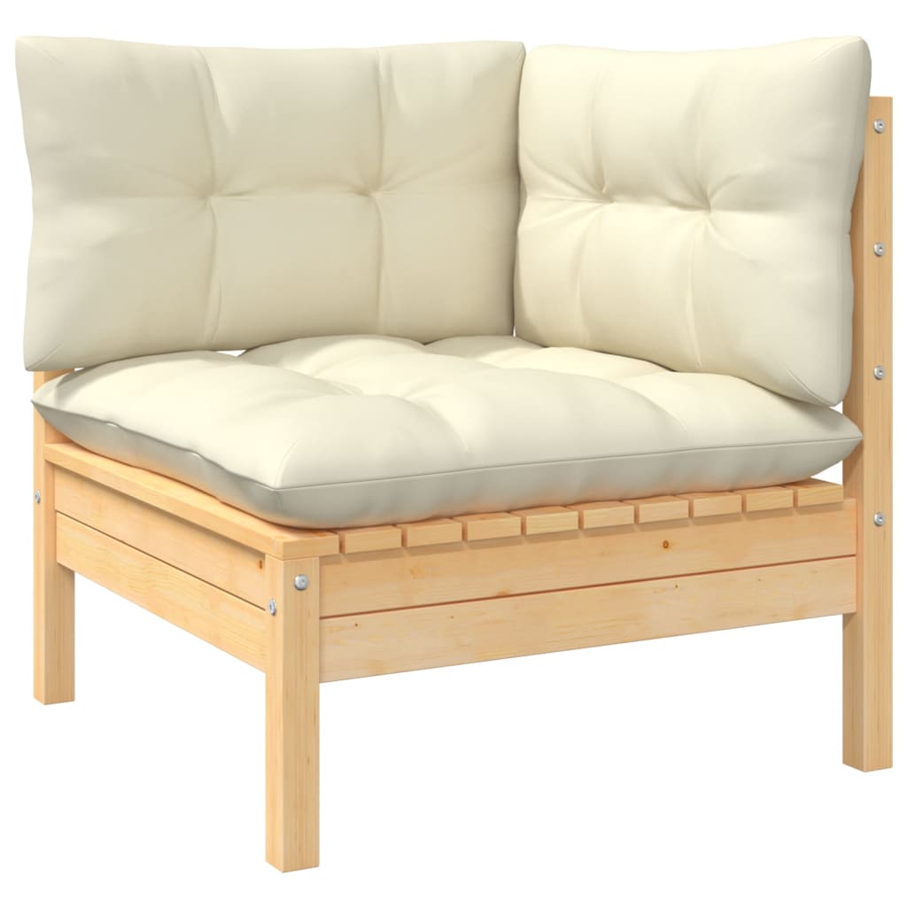 vidaXL 4 Piece Garden Lounge Set with Cream Cushions Solid Pinewood