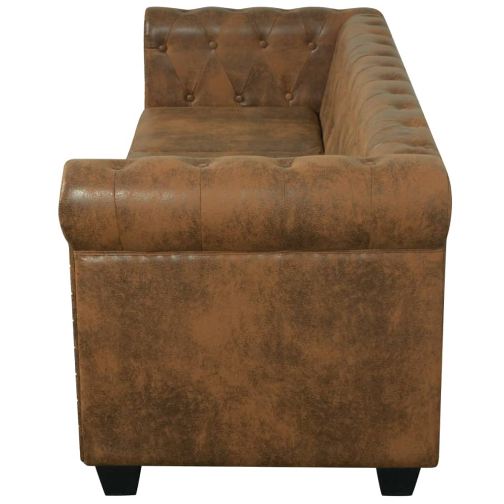 vidaXL Chesterfield Sofa 3-Seater Artificial Leather Brown