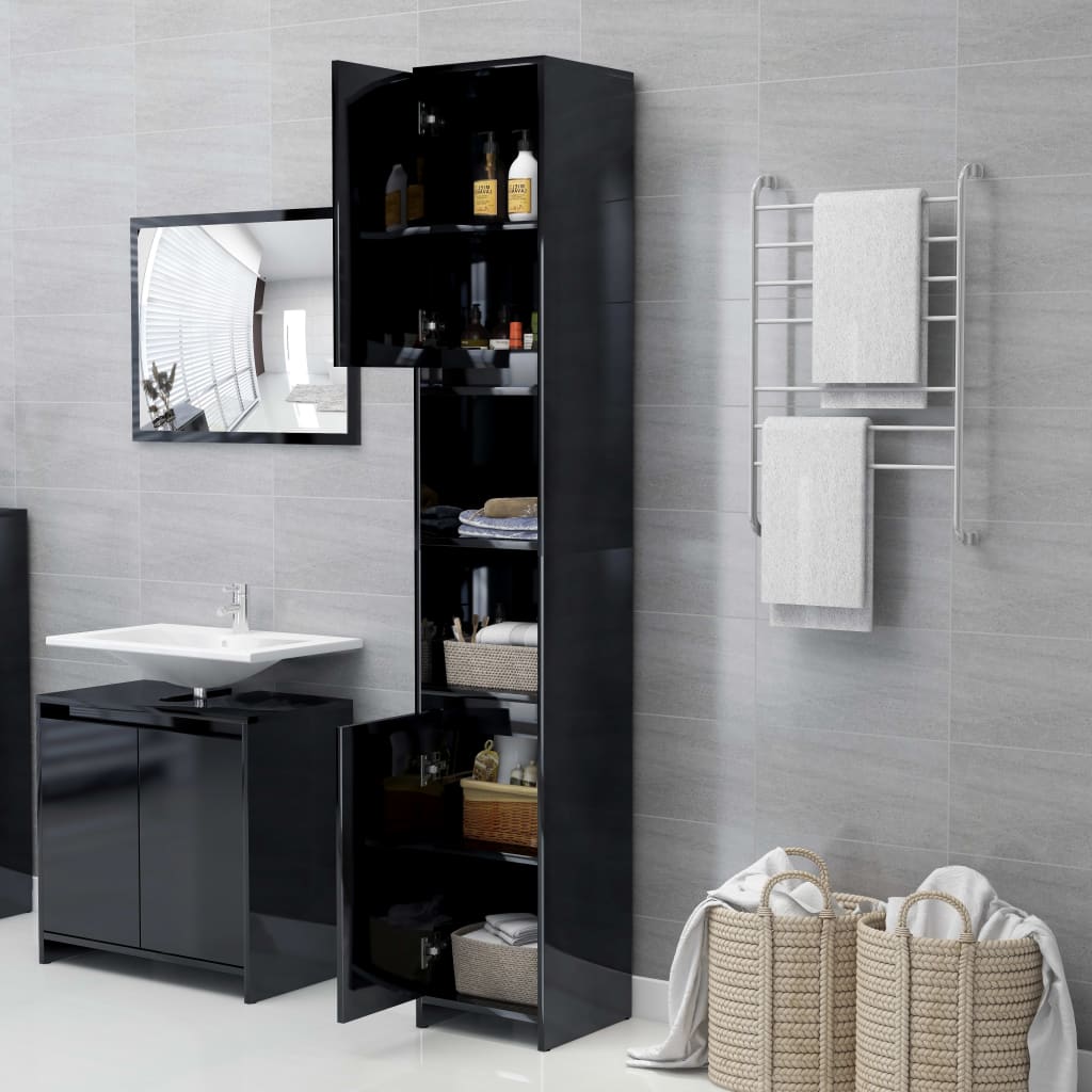vidaXL 3 Piece Bathroom Furniture Set High Gloss Black Engineered Wood