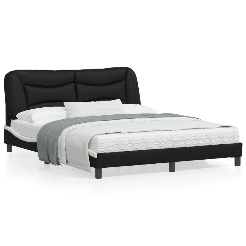 vidaXL Bed Frame with Headboard Black and White 153x203 cm Queen Size Faux Leather