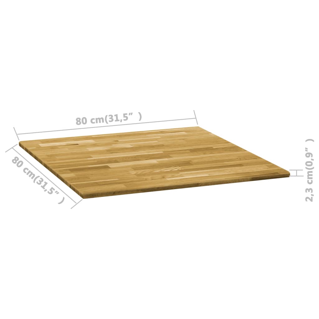 vidaXL Table Top Solid Oak Wood Square 23 mm 80x80 cm