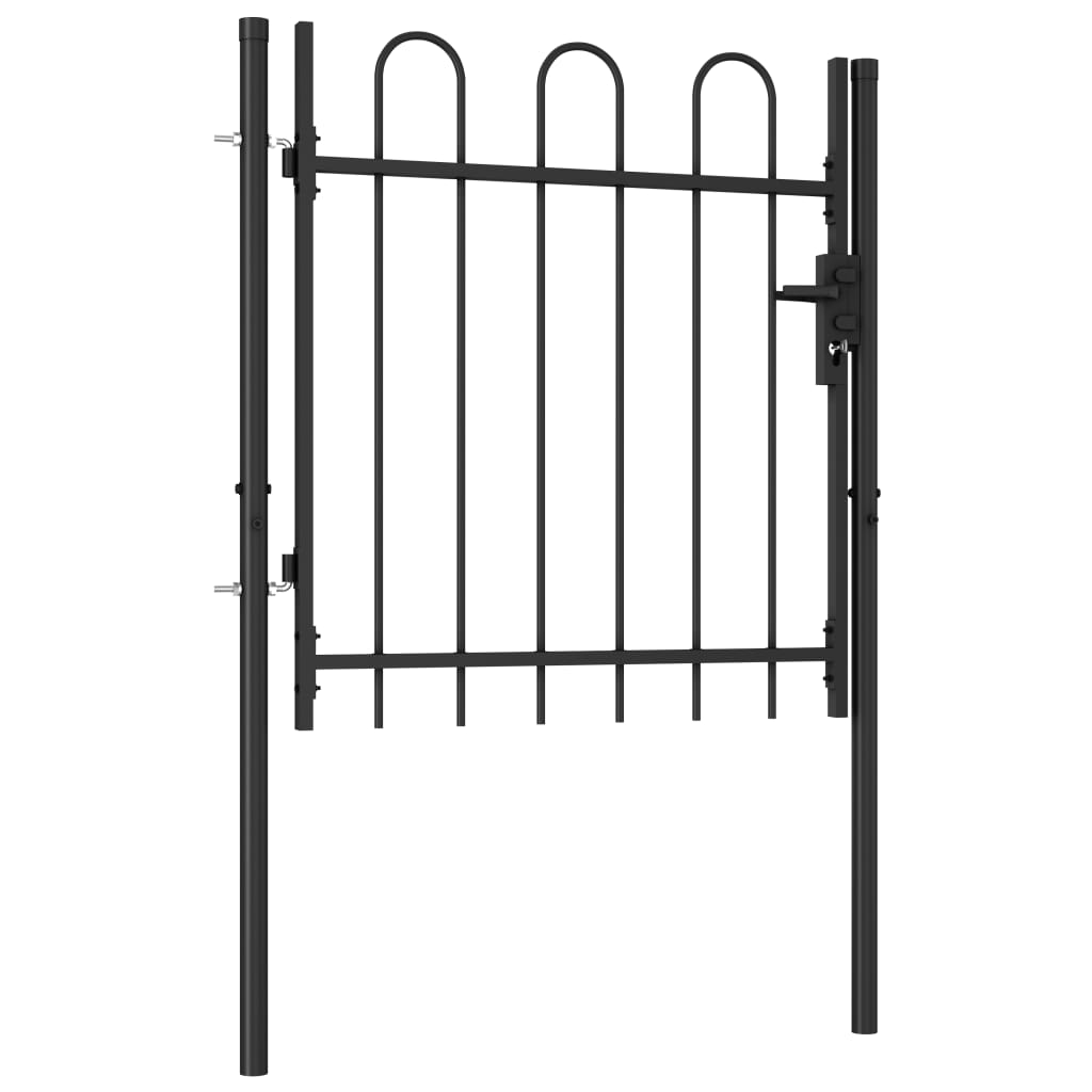 vidaXL Fence Gate Single Door with Arched Top Steel 1x1 m Black