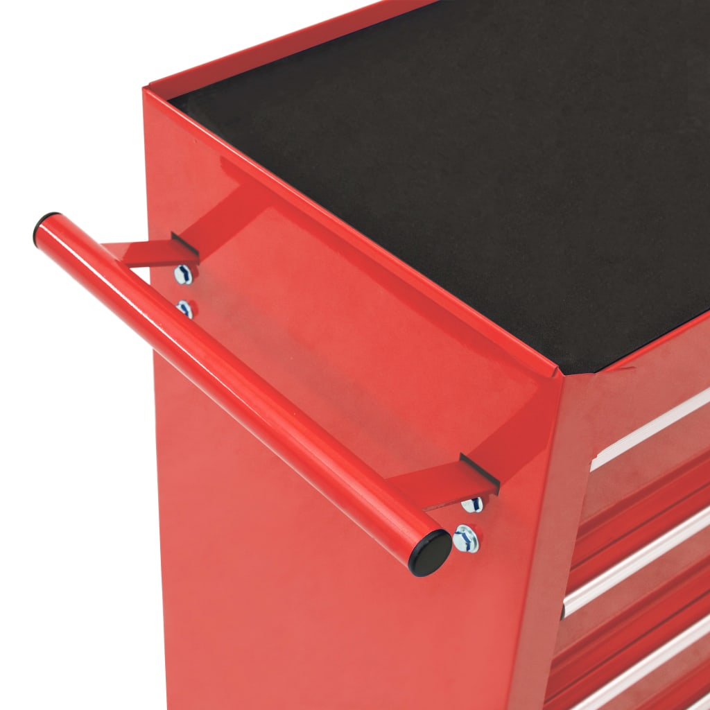 vidaXL Tool Trolley with 15 Drawers Steel Red (147175+2x147176)
