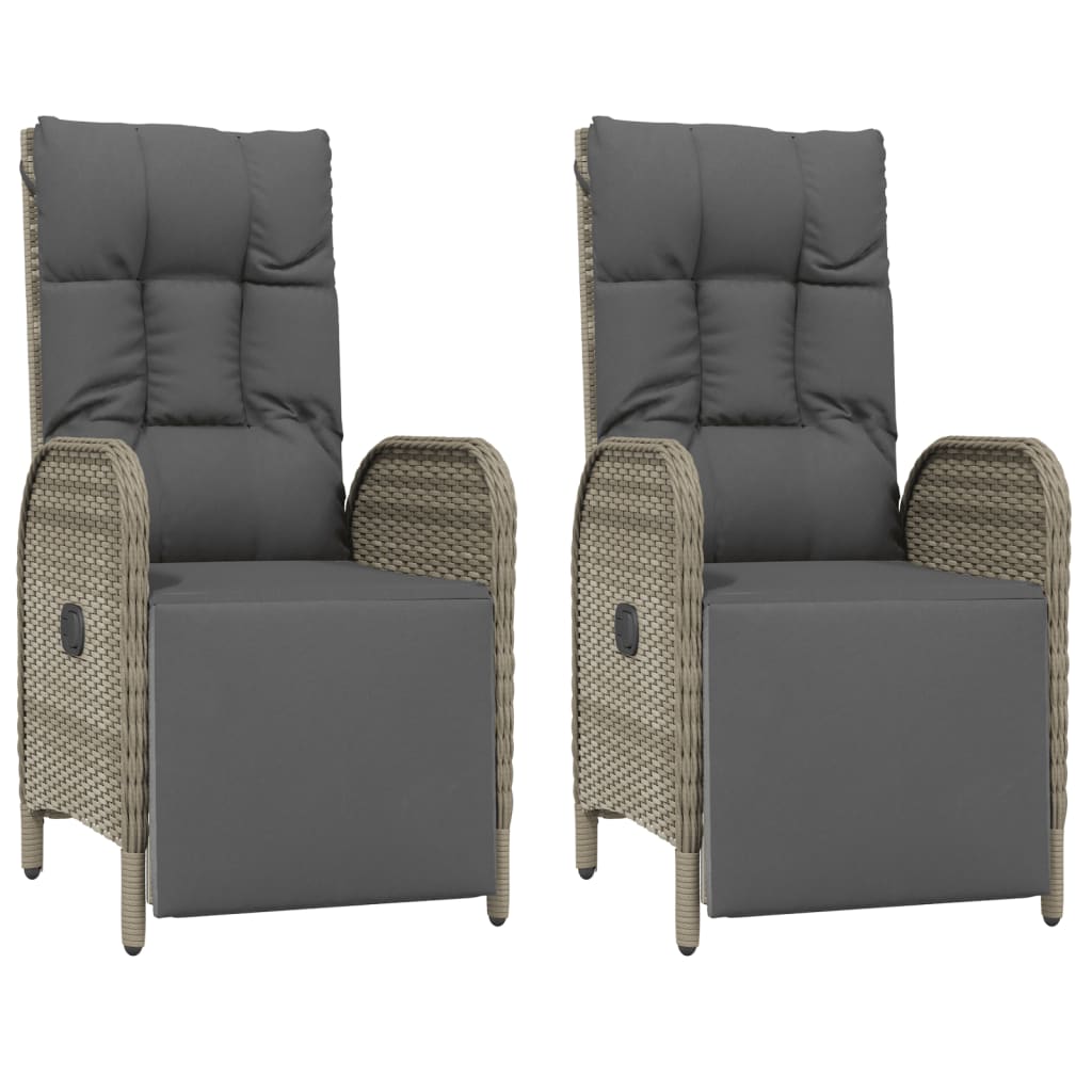 vidaXL Outdoor Reclining Chairs with Cushions 2 pcs Poly Rattan Grey