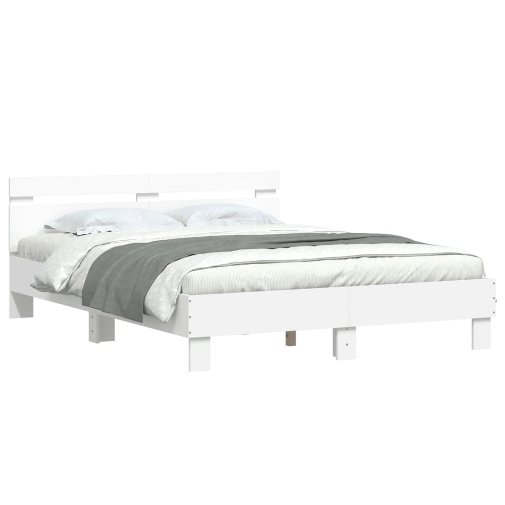 vidaXL Bed Frame with Headboard White 150x200 cm King Size Engineered Wood