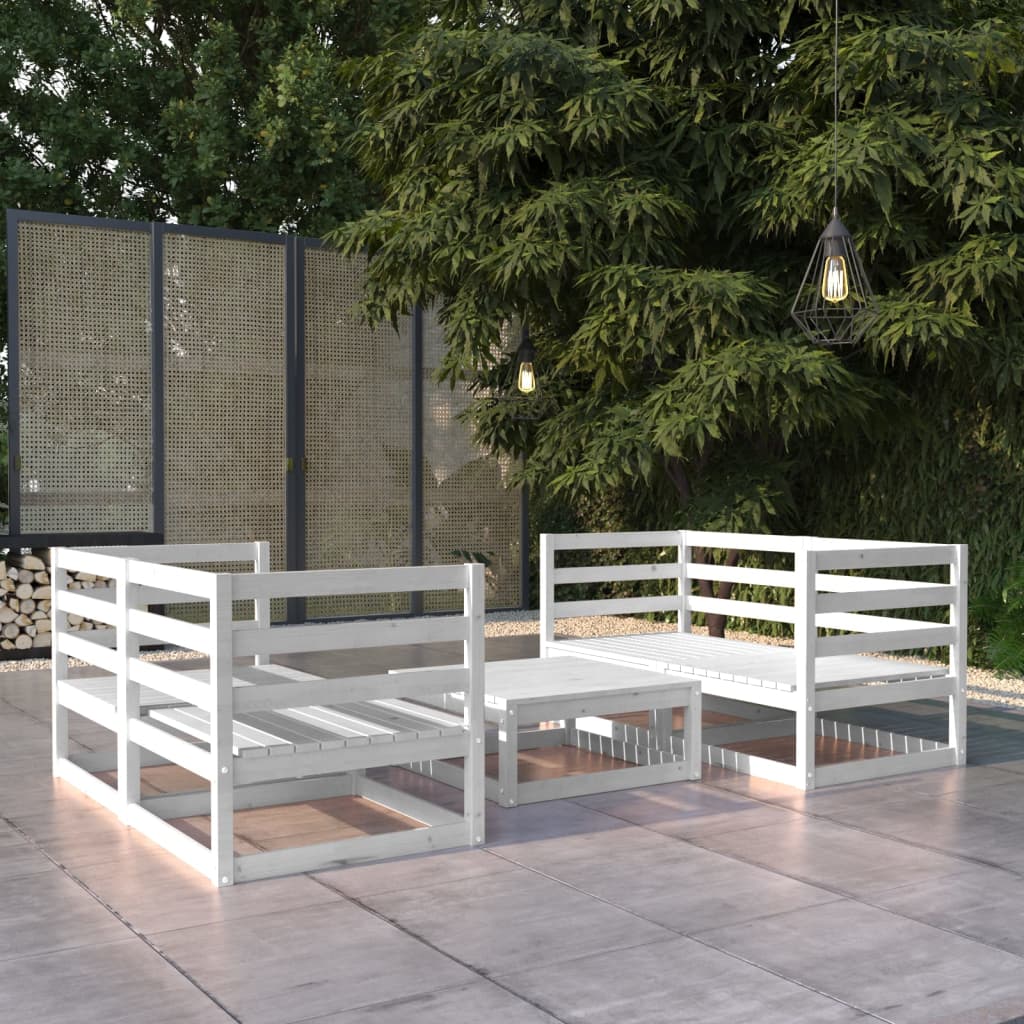 vidaXL 5 Piece Garden Lounge Set White Solid Pinewood