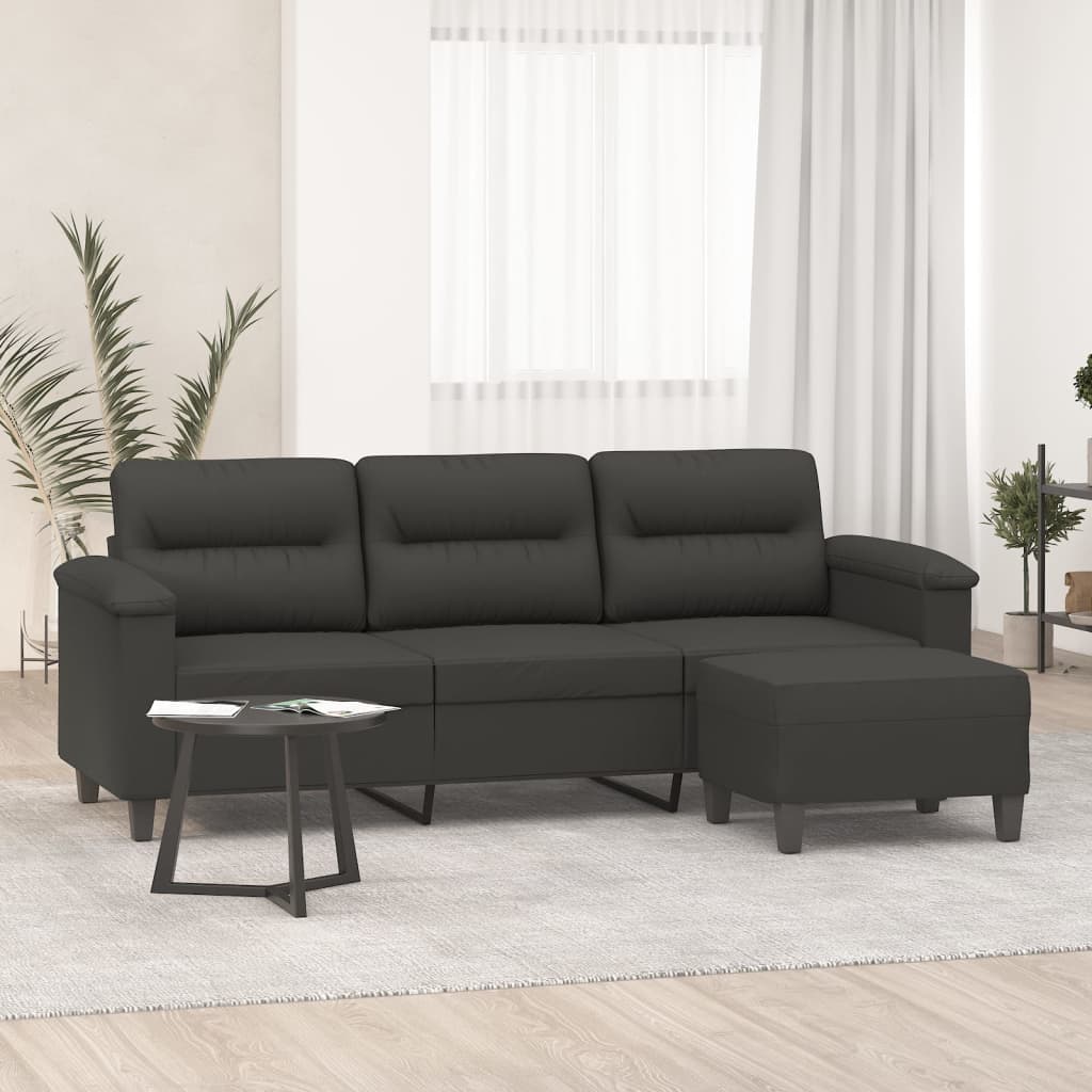 vidaXL 3-Seater Sofa with Footstool Dark Grey 180 cm Microfibre Fabric
