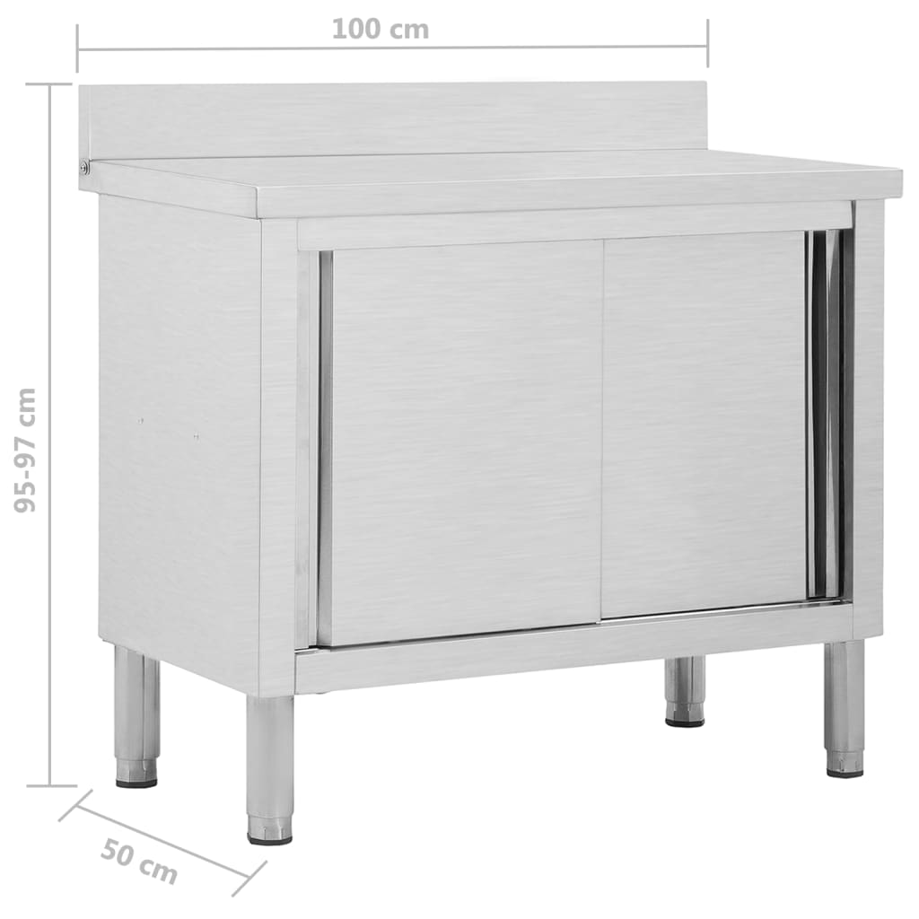 vidaXL Work Table with Sliding Doors 100x50x(95-97) cm Stainless Steel
