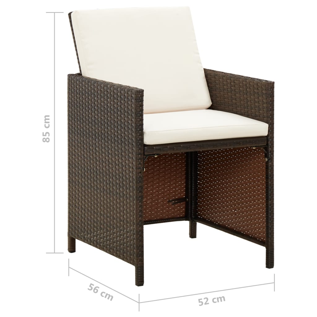 vidaXL Garden Chairs with Cuhsions 4 pcs Poly Rattan Brown