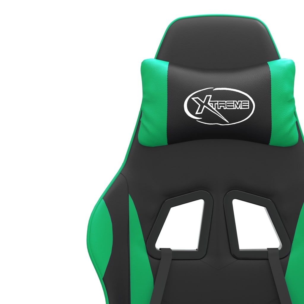 vidaXL Swivel Gaming Chair with Footrest Black&Green Faux Leather