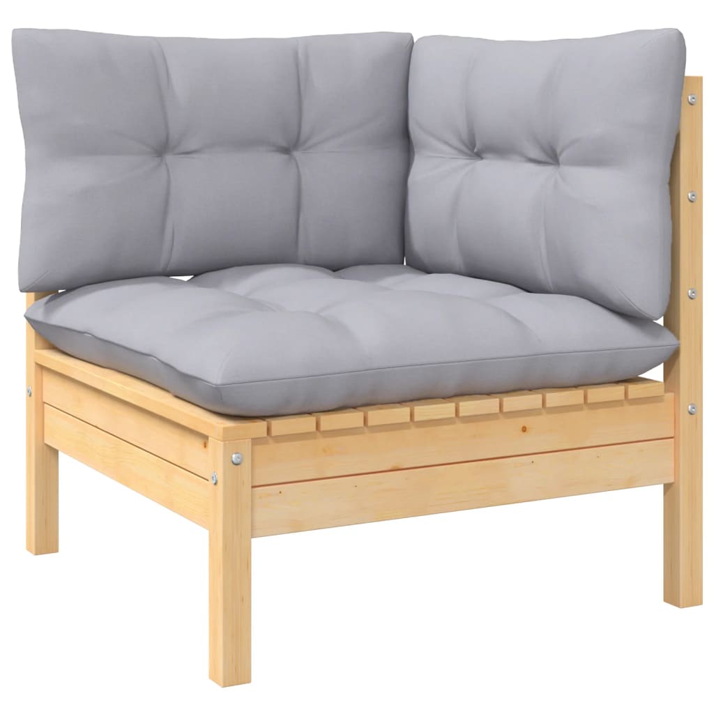 vidaXL Garden Corner Sofa with Grey Cushions Solid Pinewood