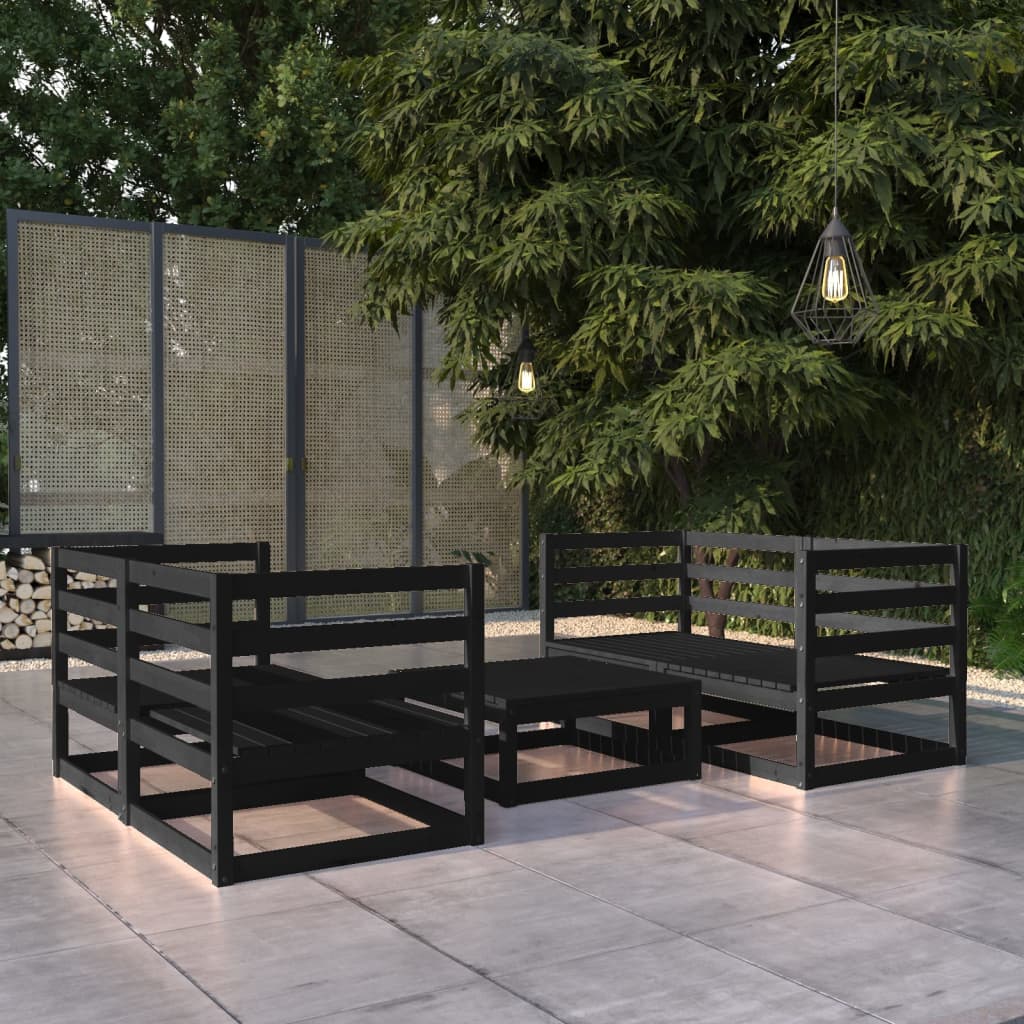 vidaXL 5 Piece Garden Lounge Set Black Solid Wood Pine