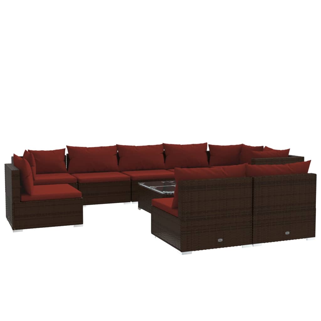 vidaXL 10 Piece Garden Lounge Set with Cushions Poly Rattan Brown