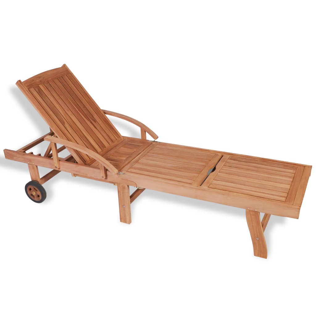 vidaXL Sun Lounger with Cushion Solid Teak Wood