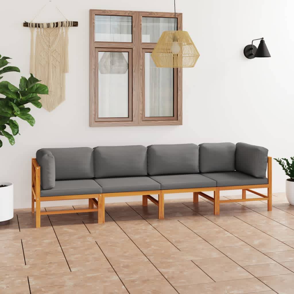vidaXL 4-Seater Garden Sofa with Grey Cushions Solid Teak Wood
