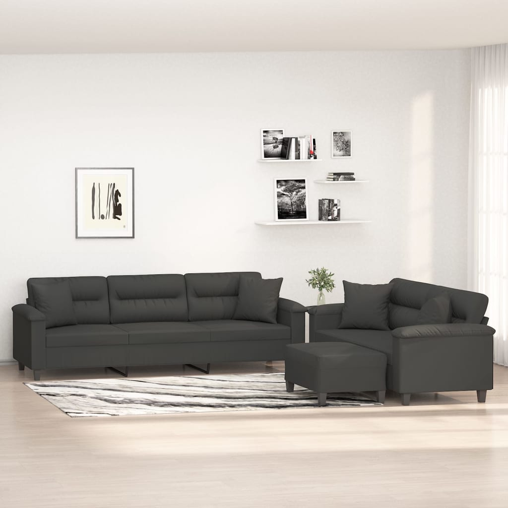 vidaXL 3 Piece Sofa Set with Pillows Dark Grey Microfibre Fabric