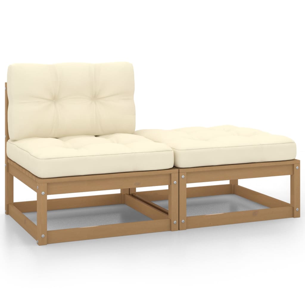 vidaXL 2 Piece Garden Lounge Set Cushions Honey Brown Solid Pinewood