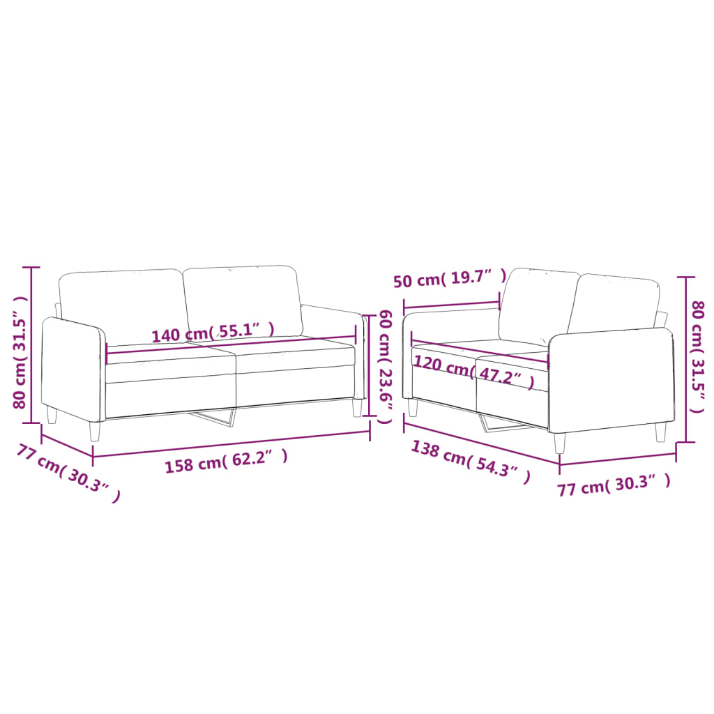 vidaXL 2 Piece Sofa Set with Cushions Dark Grey Fabric